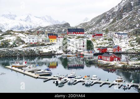 Traditional fishermen cabins in Lofoten Archipelago, Hamnoy, Norway, Europe Stock Photo