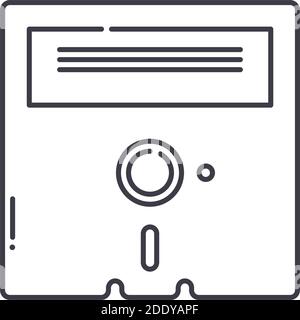 Floppy disk icon, linear isolated illustration, thin line vector, web design sign, outline concept symbol with editable stroke on white background. Stock Vector