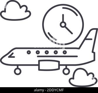 Flight time icon, linear isolated illustration, thin line vector, web design sign, outline concept symbol with editable stroke on white background. Stock Vector