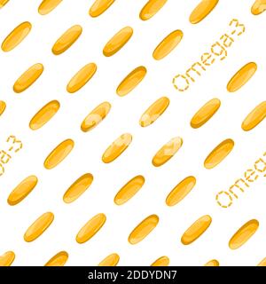 The seamless pattern with omega-3 capsules. Fish oil. Stock Vector