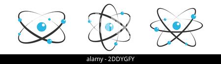 Atom icon in flat design. Set gray molecule symbol or atom symbol isolated. Vector illustration/ Stock Vector