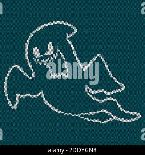 Knitting texture with a scary angry ghost, design for sweater, scarf, comforter or clothes texture Stock Vector