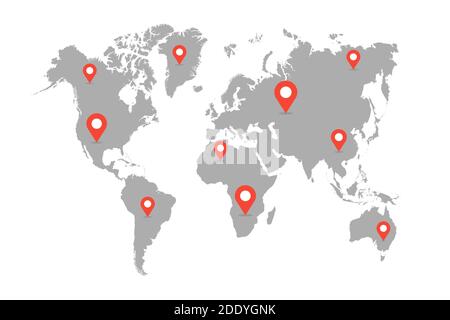 Collection of location pointers on the world map Stock Vector