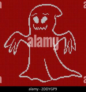 Knitting texture with funny ghost, design for sweater, scarf, comforter or clothes texture Stock Vector