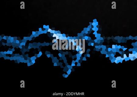 Abstract Blue Neon Glowing Shape Mosaic Tiles Material Texture Wallpaper On Black Background Stock Photo