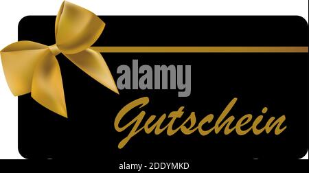 gift card with word Gutschein, German for voucher, with gold colored ribbon vector illustration Stock Vector