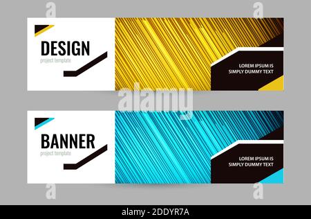 Bright banner with light lines on dark background. Set horizontal banners with empty place for text. Abstract vector background. templates for your we Stock Vector