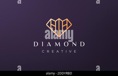 simple line diamond logo in modern and luxury style with gold color Stock Vector