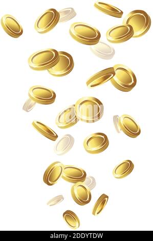 3d realistic vector falling golden coins. Isolated icon illustration on white background. Stock Vector