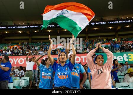 Sydney, Australia. 27th Nov, 2020. Indian fans during the Dettol 1st ODI Series match between Australia and India at Sydney Cricket Ground, Sydney, Australia on 27 November 2020. Photo by Peter Dovgan. Editorial use only, license required for commercial use. No use in betting, games or a single club/league/player publications. Credit: UK Sports Pics Ltd/Alamy Live News Stock Photo