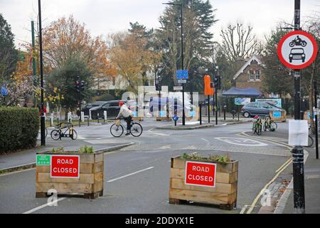 Street closure - junction of Dulwich Village & Calton Avenue, London, UK. Part of Southwark's StreetSpace scheme for safer residential roads, 2020. Stock Photo