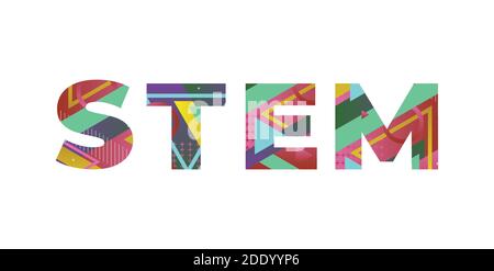 The word STEM concept written in colorful retro shapes and colors illustration. Stock Vector