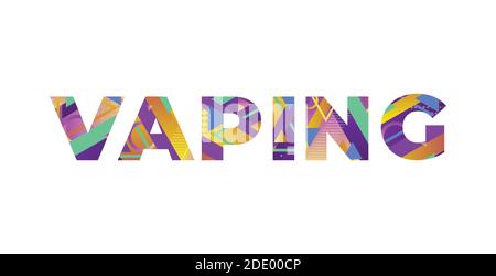 The word VAPING concept written in colorful retro shapes and colors illustration. Stock Vector