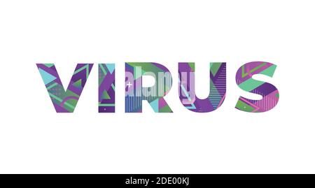 The word VIRUS concept written in colorful retro shapes and colors illustration. Stock Vector