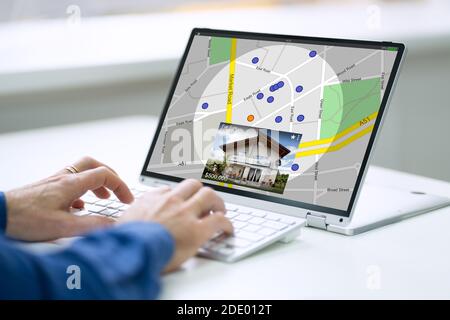 GPS Location Map Search Online On Laptop Stock Photo
