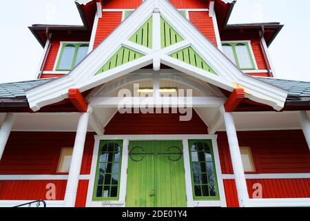 Architectural detail of Buksnes Church in Gravdal city, Lofoten islands, Norway, Europe Stock Photo