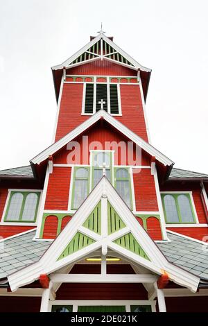 Architectural detail of Buksnes Church in Gravdal city, Lofoten islands, Norway, Europe Stock Photo