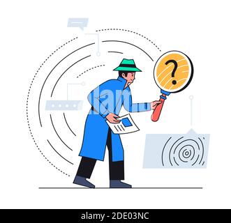 Internet security - modern flat design style illustration with line elements. Data protection idea. A composition with a detective looking at biometri Stock Vector