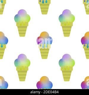 Sweet Colored Ice Cream Icon Isolated on White Background. Seamless Pattern Stock Vector