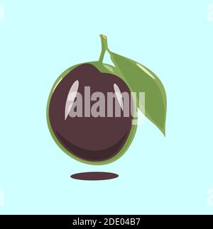 Ripe plum with green leaves on white vector illustration Stock Vector