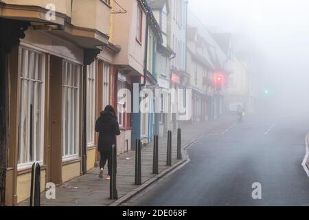 Cambridge, UK. 27th Nov, 2020. Thick fog on Castle Hill late into the morning. Alan Copson/Alamy Live News Stock Photo