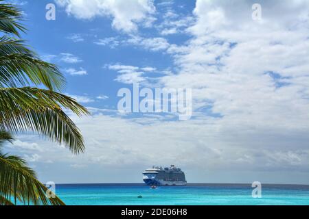 ELEUTHERA, BAHAMAS - MARCH 21, 2017 : View from Princess Cays on Royal Princess ship anchored at sea. Royal Princess is operated by Princess Cruises l Stock Photo