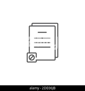 Document icon with not allowed sign color, line, outline vector sign, linear style pictogram isolated on white. Symbol, logo illustration Stock Vector
