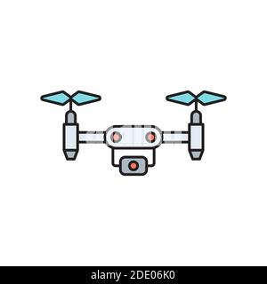 drone color, line, outline vector sign, linear style pictogram isolated on white. Symbol, logo illustration Stock Vector