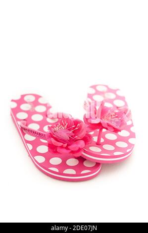 Pink flip flops isolated on white background Stock Photo - Alamy