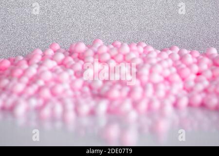 Abstract soft blurred background, pastel colors abstract bubbles and silver texture on background. Banner, copy space, modern party, celebration. Stock Photo