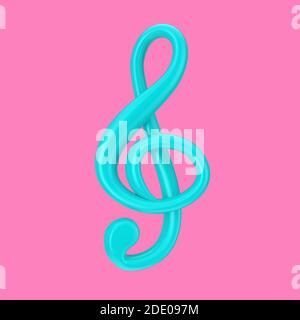 Blue Treble Clef in Duotone Style on a pink background. 3d Rendering Stock Photo