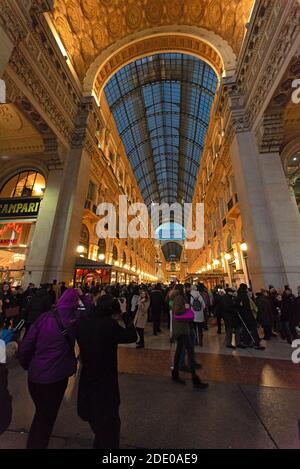 Milan,Lombardy, Italy - January 2019: The Vittorio Emanuele Gallery during the Christmas holidays Stock Photo