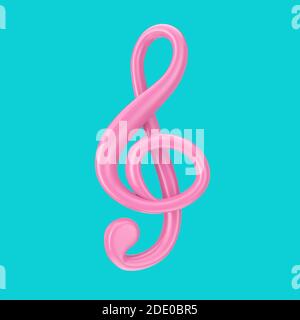 Pink Treble Clef in Duotone Style on a blue background. 3d Rendering Stock Photo