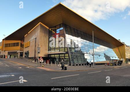 The frontage of the newly refurbished and extended Queen Street railway station in Glasgow, Scotland, UK, Europe Stock Photo