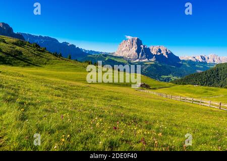 Beautiful alpine countryside. Awesome Alpine landscape with traditional huts. Amazing Nature Scenery of Dolomites Alps. Epic Scene in the mountains pl