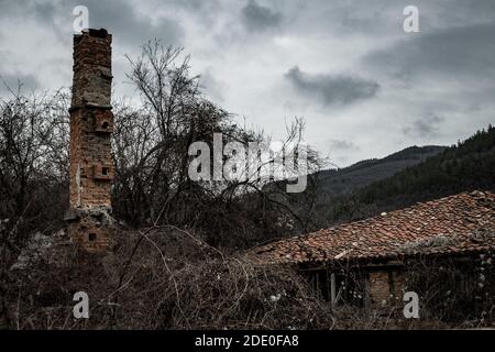 Ruins of a house that burned down years ago Stock Photo