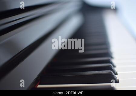 piano in black, view of the keyboard Stock Photo