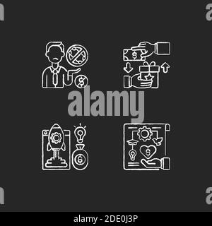 Crowdfunding issues chalk white icons set on black background Stock Vector