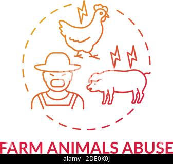 Farm animal abuse red gradient concept icon Stock Vector