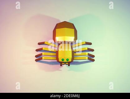 low poly golden metallic robot spider, 3d render Stock Photo