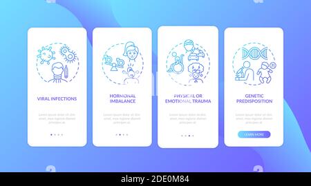 ME causes onboarding mobile app page screen with concepts Stock Vector