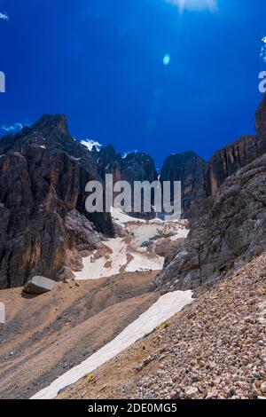 Rock Debris (Talus) in Summer, Punta Nera and Croda Rotta, Dolomites, Alps, Italy Stock Photo