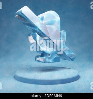 Microphone Slash icon. Cracked blue Ice Microphone Slash symbol on blue snow podium. Social Media Icon for website, presentation, design template elem Stock Photo