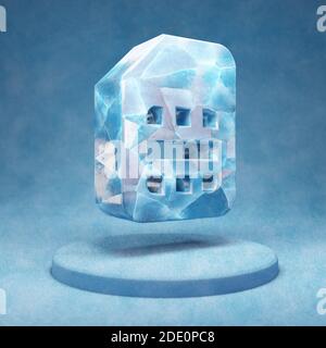 Sim Card icon. Cracked blue Ice Sim Card symbol on blue snow podium. Social Media Icon for website, presentation, design template element. 3D render. Stock Photo
