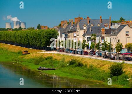 France, Loiret (45), Gien, old town on the banks of the Loire river, back the nuclear power station of Dampierre en Burly Stock Photo
