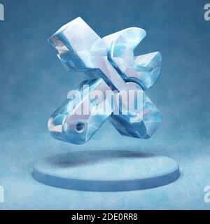 Tools icon. Cracked blue Ice Tools symbol on blue snow podium. Social Media Icon for website, presentation, design template element. 3D render. Stock Photo