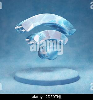 Wi-Fi icon. Cracked blue Ice Wi-Fi symbol on blue snow podium. Social Media Icon for website, presentation, design template element. 3D render. Stock Photo