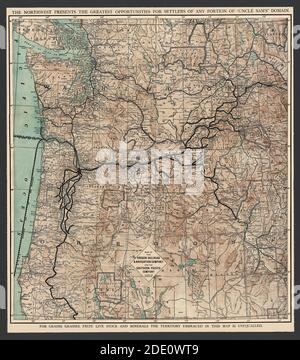 Old Map Title:Map of the Oregon Railroad and Navigation Company and the Southern Pacific Company ' This is an enhanced, restored reproduction of an old railroad map of the Oregon region circa 1898. Stock Photo