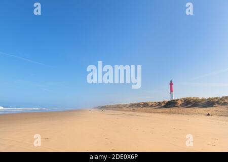 Lighthouse red and white at the French west beach Stock Photo