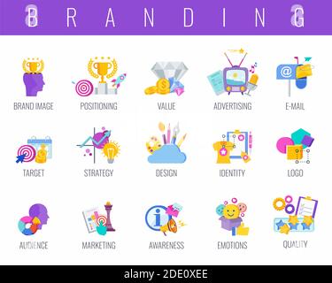 Branding color icons set. Flat vector illustration Stock Vector